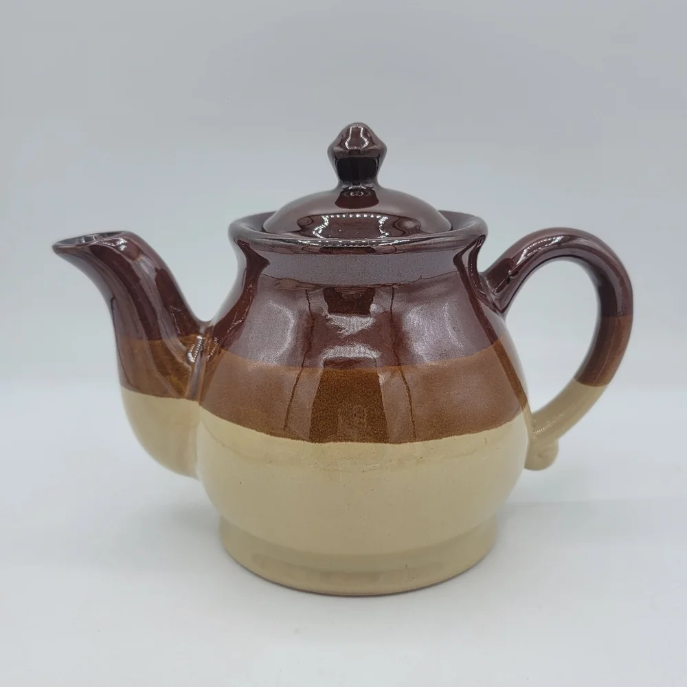 Brown Drip Glaze Round Stoneware Teapot Lid Retro Kitchen Rustic 70s Vintage
